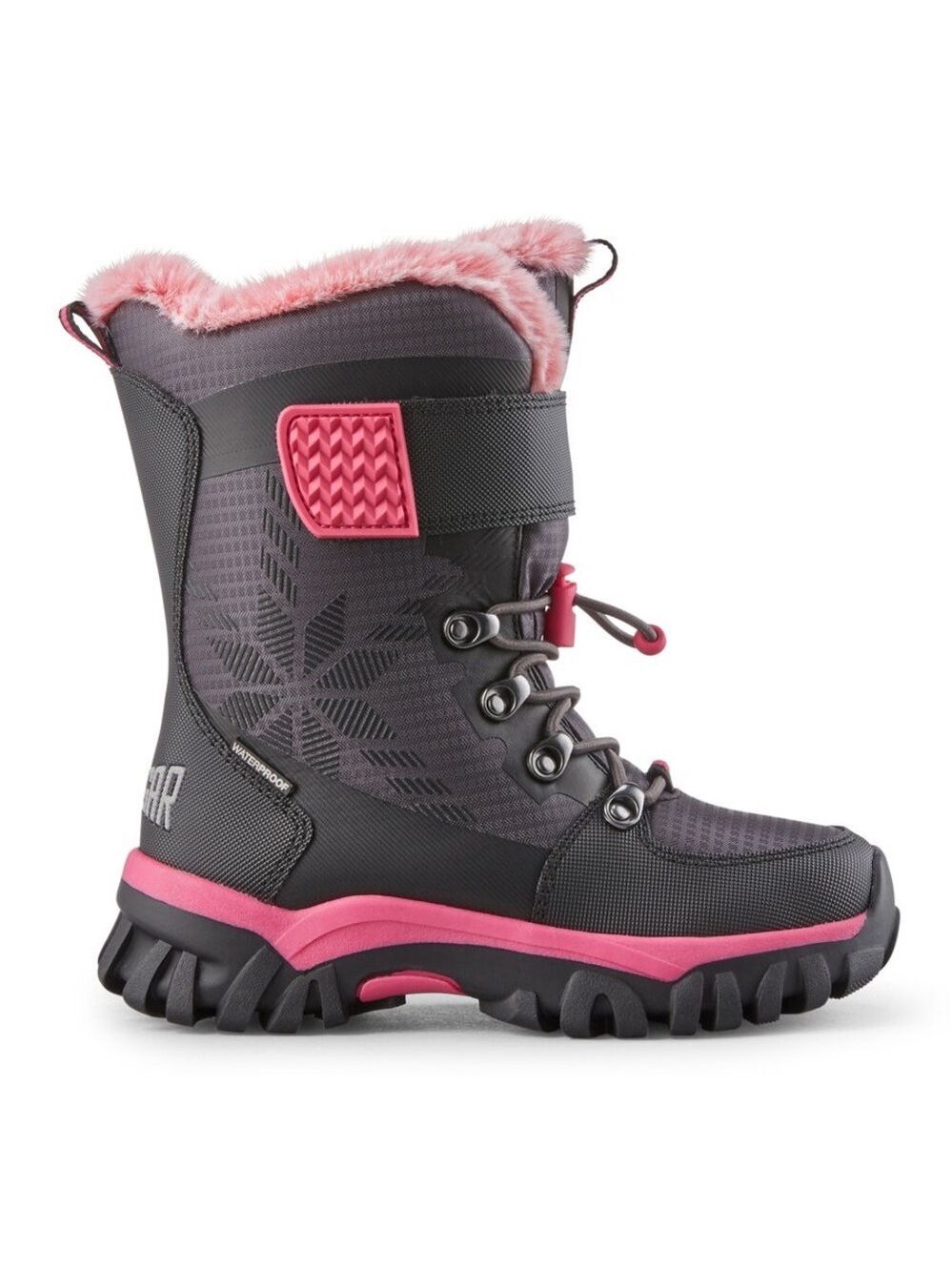 Size 4 Youth Cougar Kids Snow Boots with Black and Pink Accents